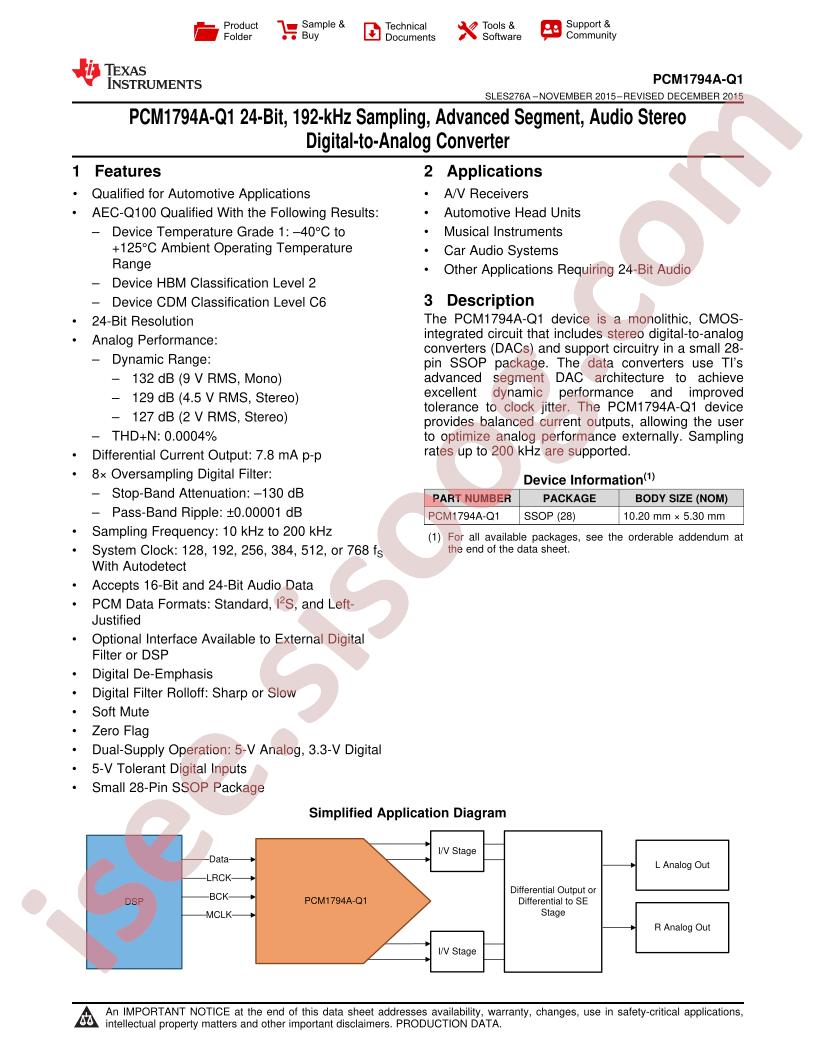PCM1794A-Q1 Datasheet