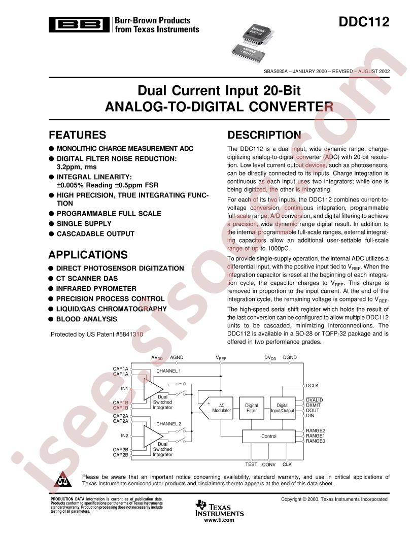 DDC112 Datasheet