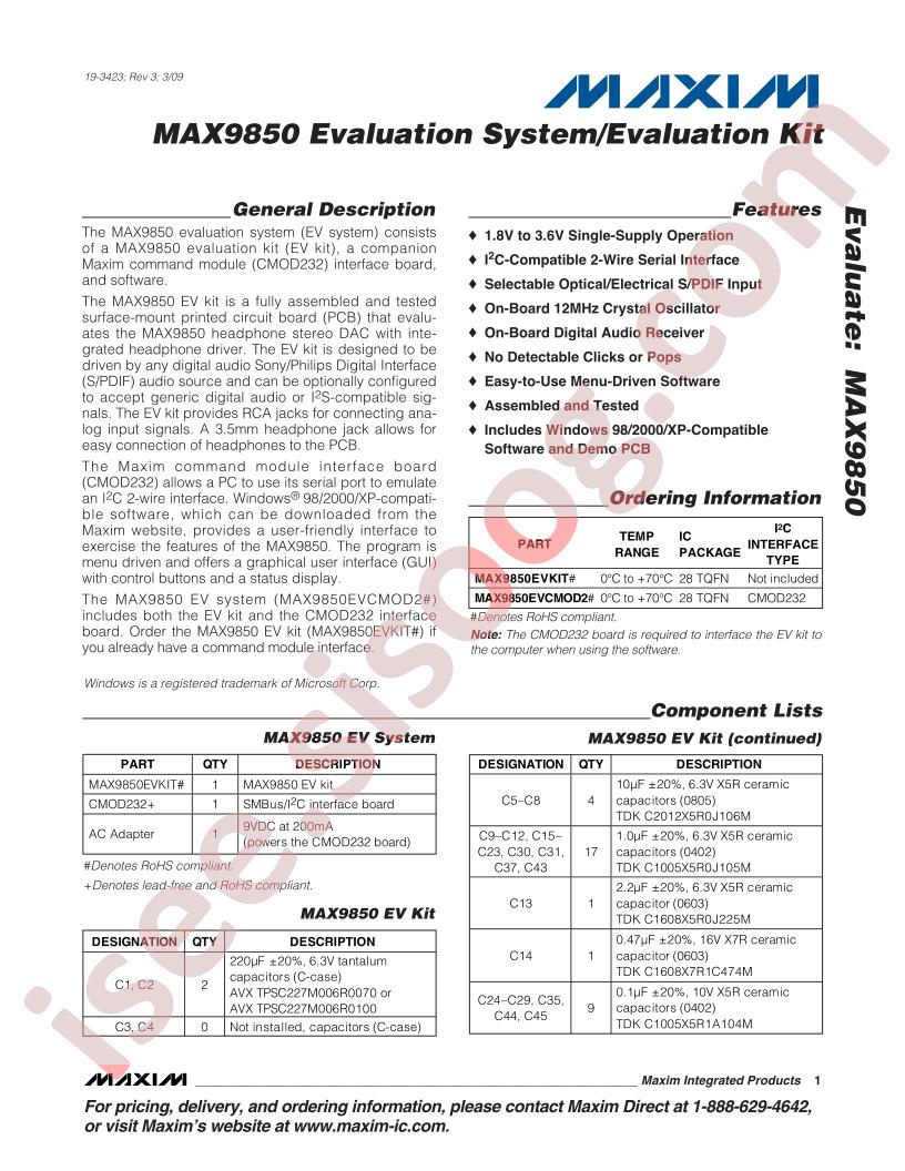 MAX9850 Eval Kit