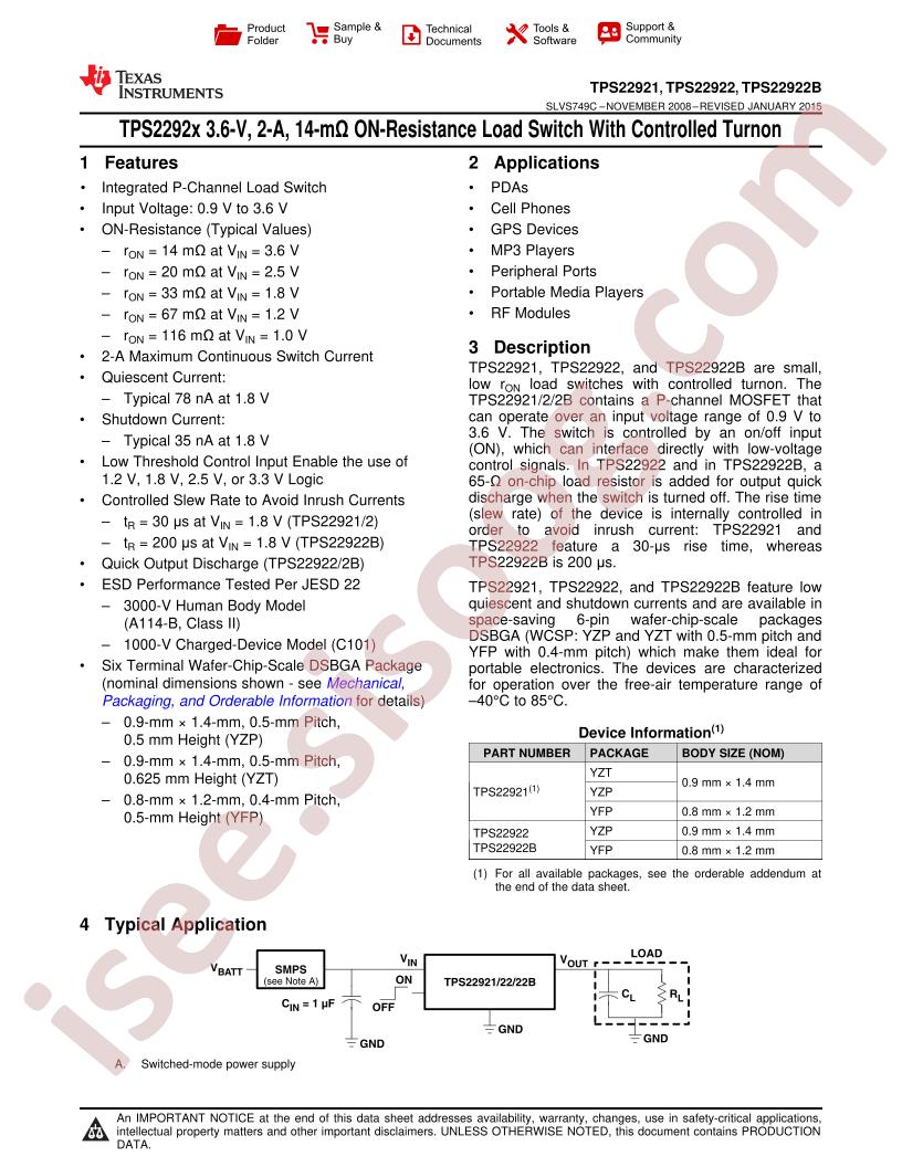 TPS22921-22(B) Datasheet
