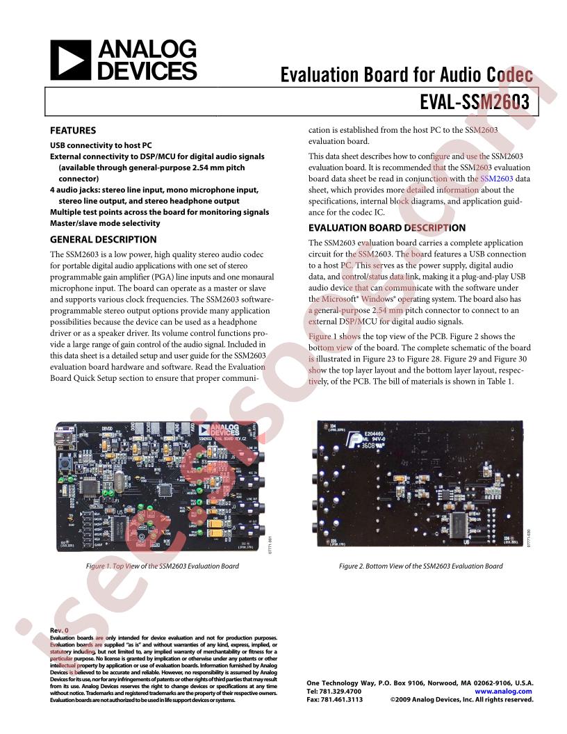 EVAL-SSM2603 Guide