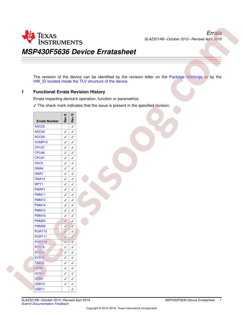 MSP430F5636 Errata