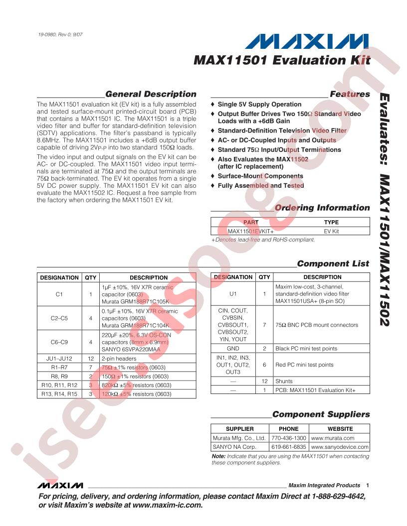 MAX11501 Evaluation Kit