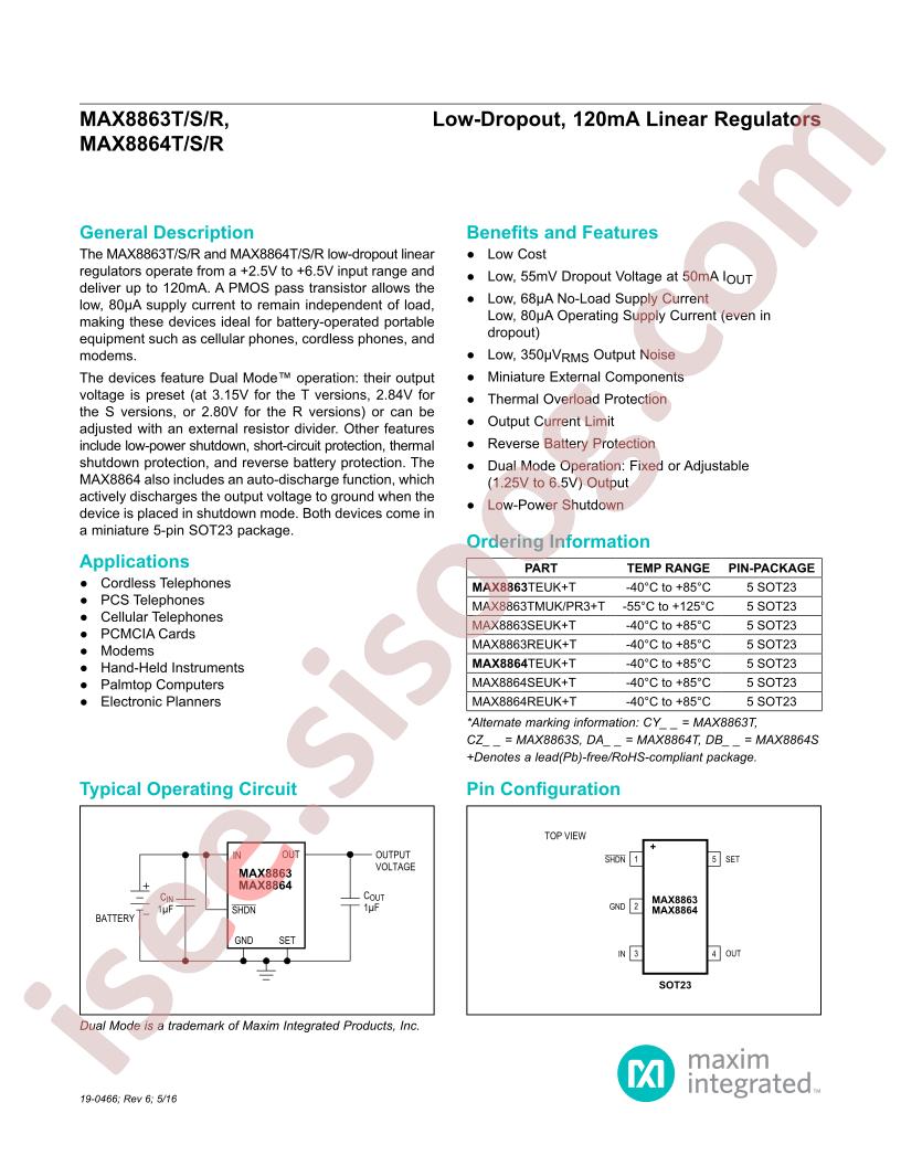 MAX8863-64T,S,R