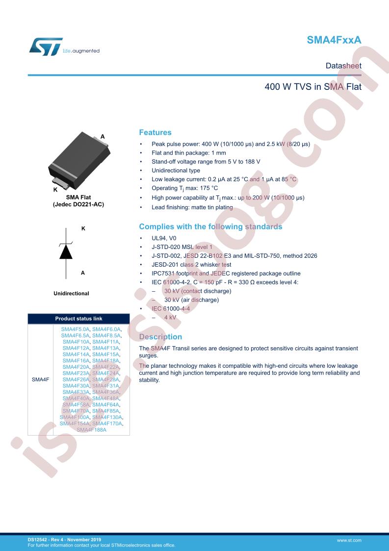 SMA4FxxA Datasheet