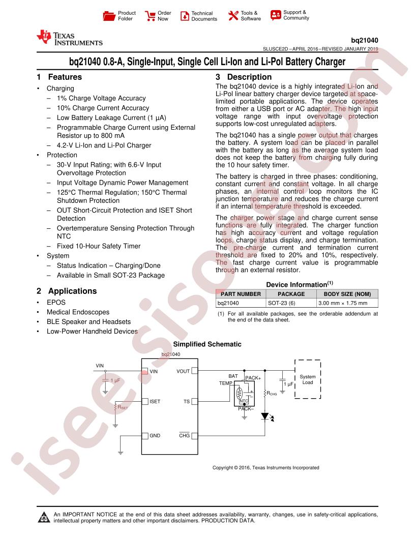 BQ21040 Datasheet