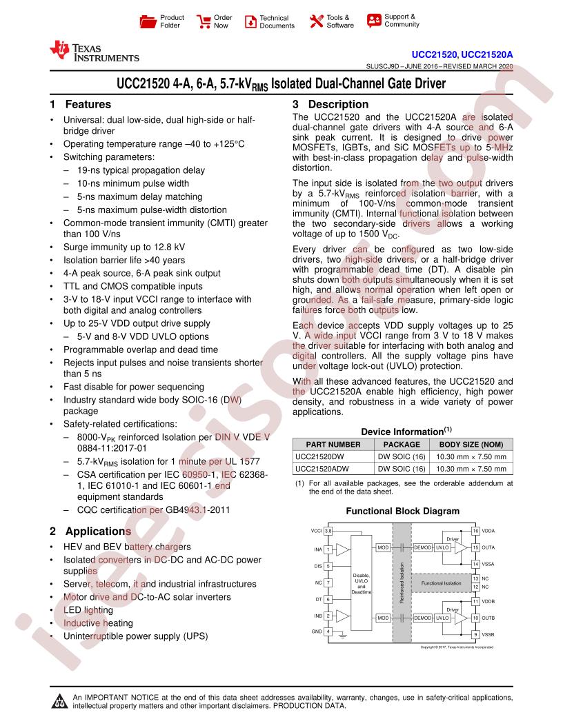 UCC21520 Datasheet