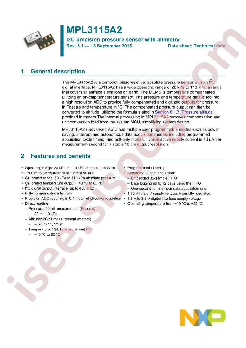 MPL3115A2 Datasheet