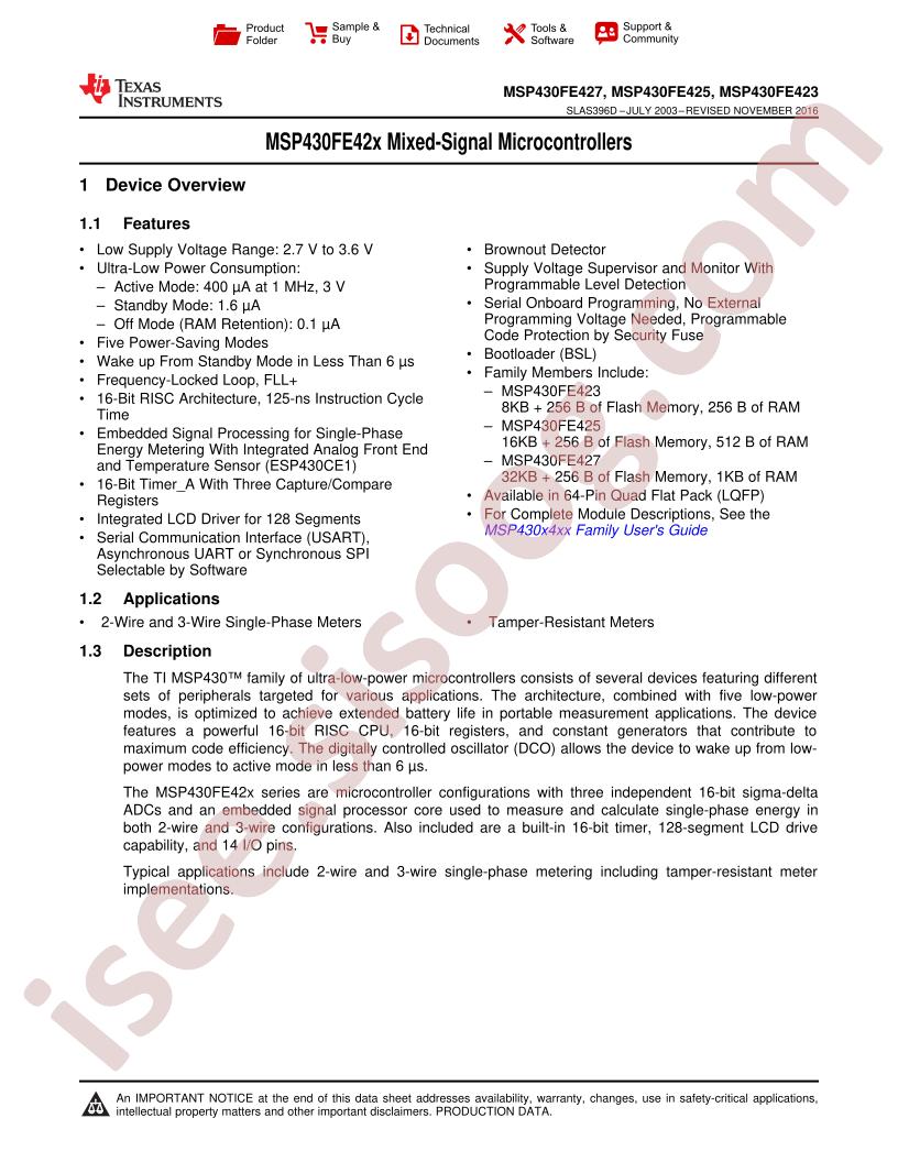 MSP430FE42x Datasheet