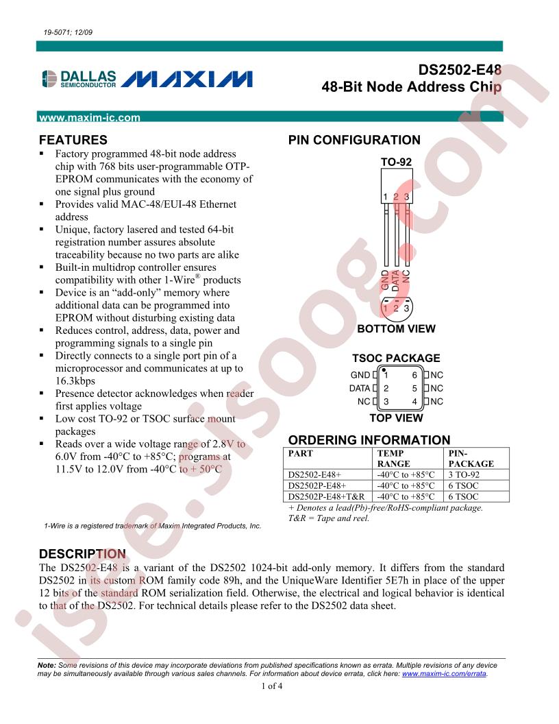 DS2502(P)-E48 Datasheet