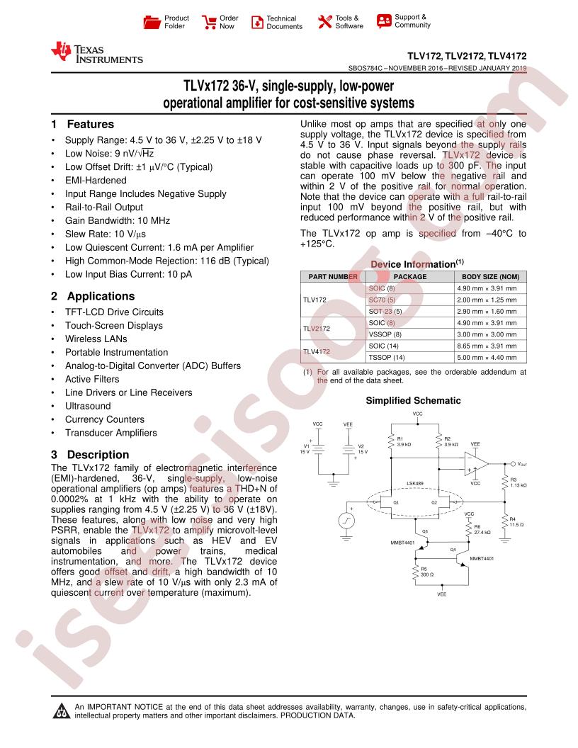 TLV172, 2172, 4172 Datasheet