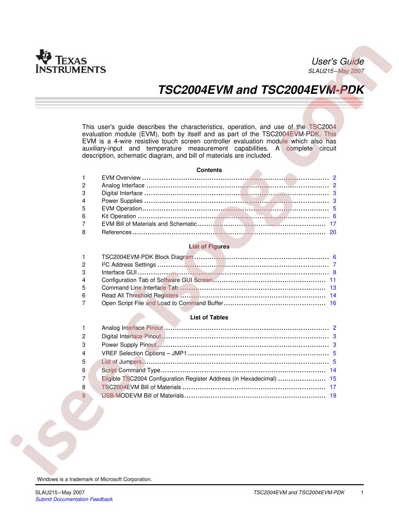 TSC2004EVM/-PDK User Guide