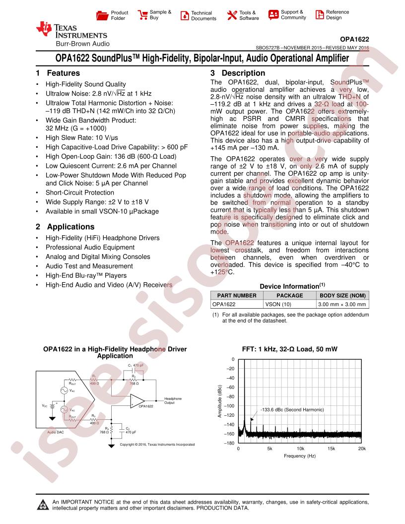 OPA1622 Datasheet