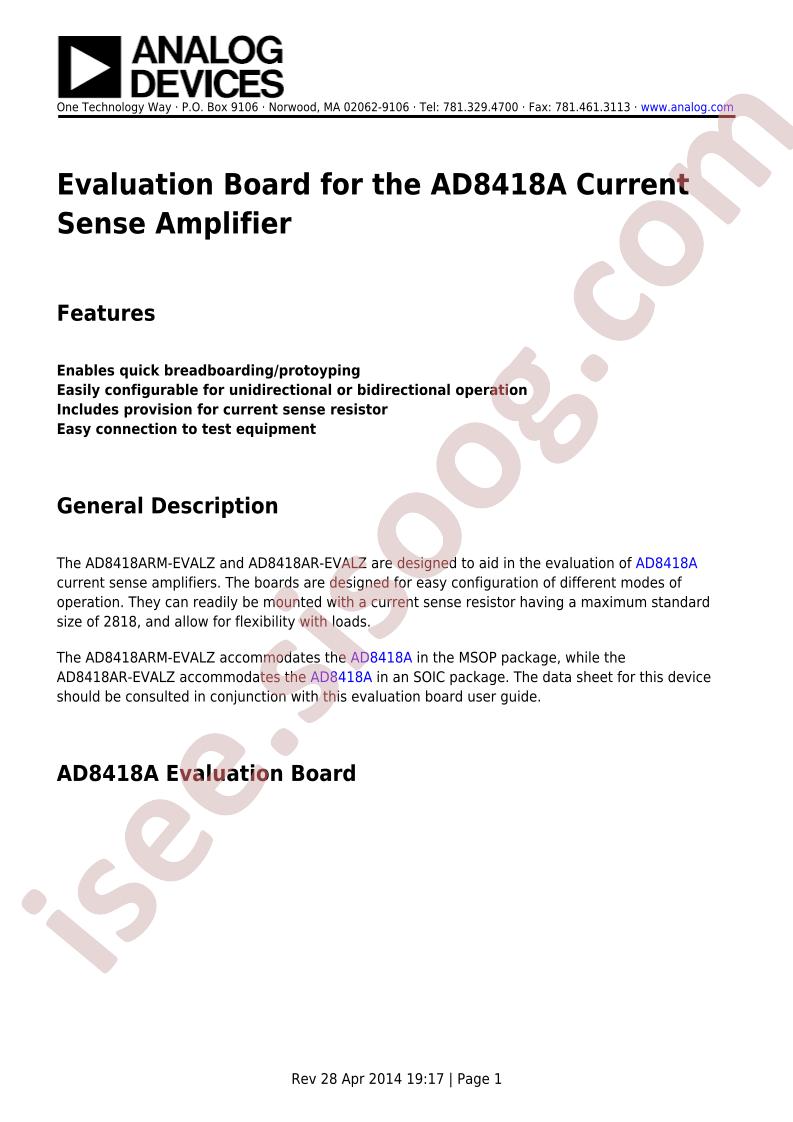 AD8418A Eval Brd Guide