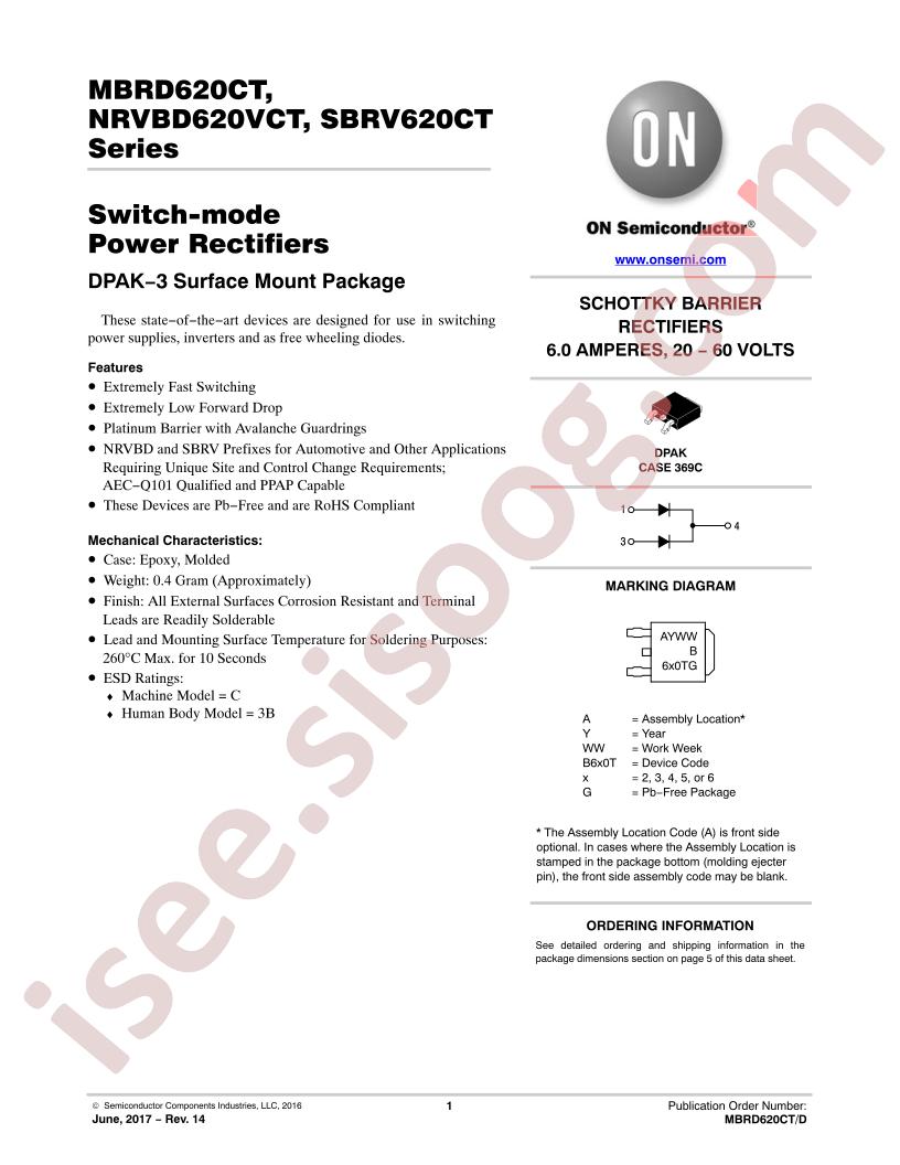 MBRD620CTG, NRVBD640CTG Series