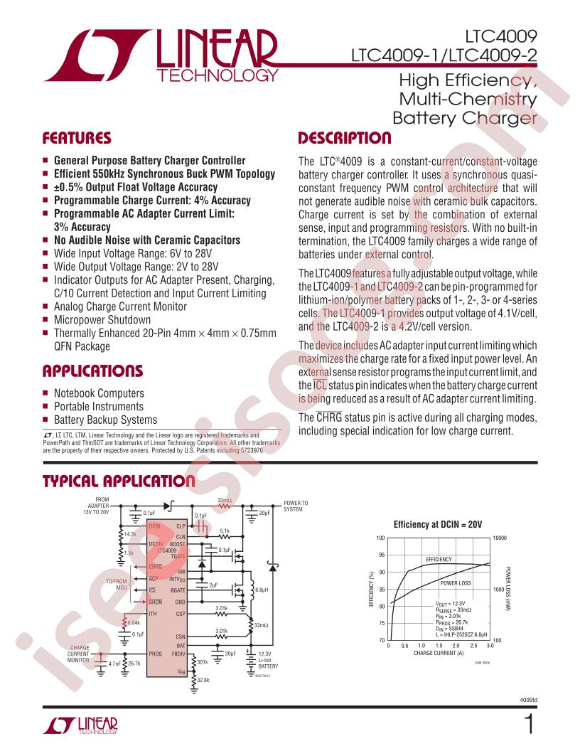 LTC4009, -1, -2 Datasheet