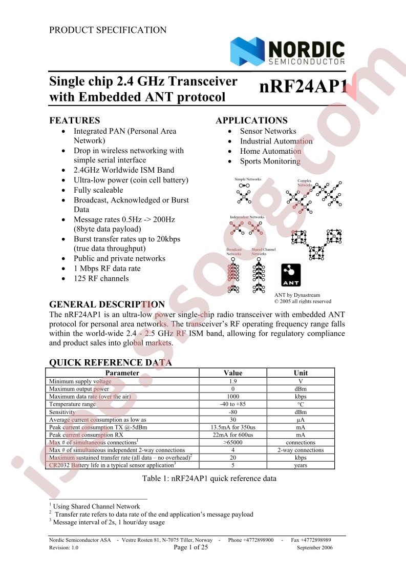 NRF24AP1 Specification
