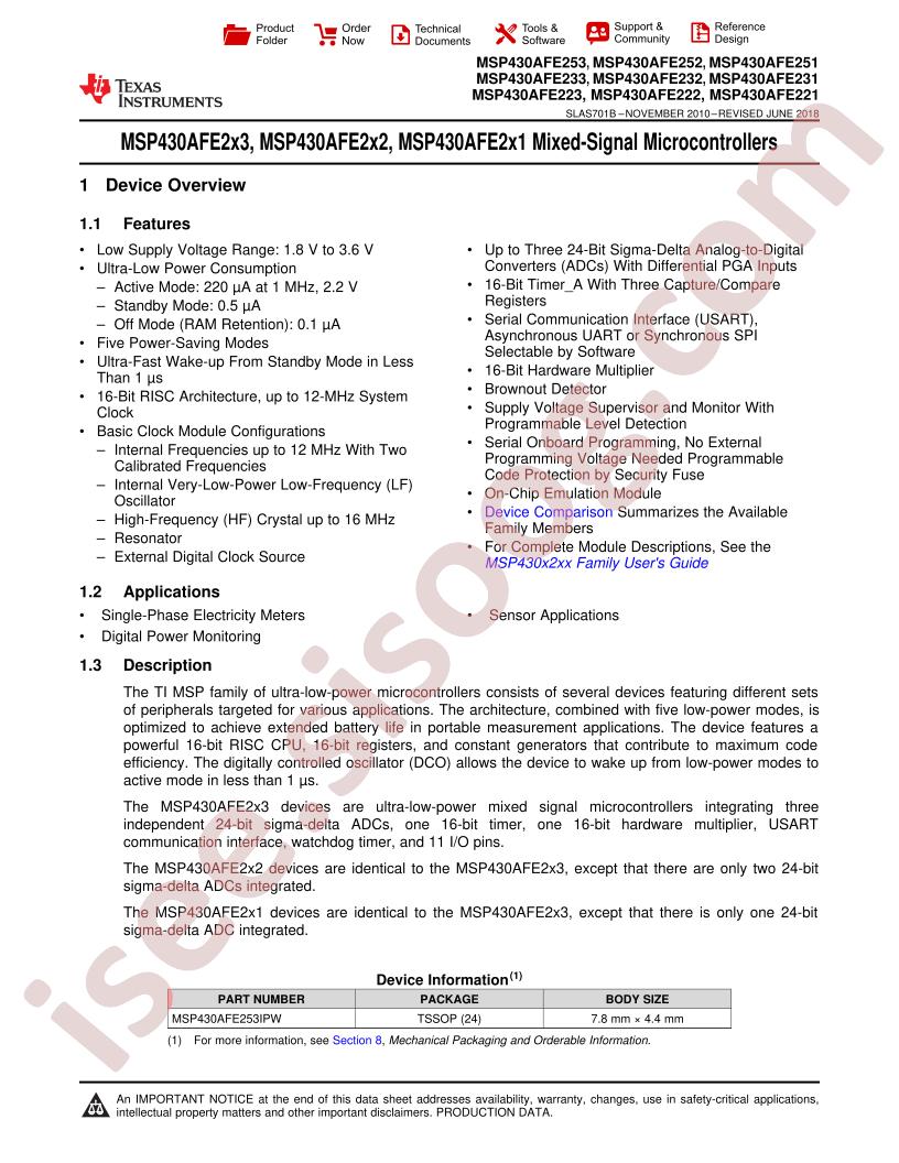 MSP430AFE2x(1,2,3) Datasheet