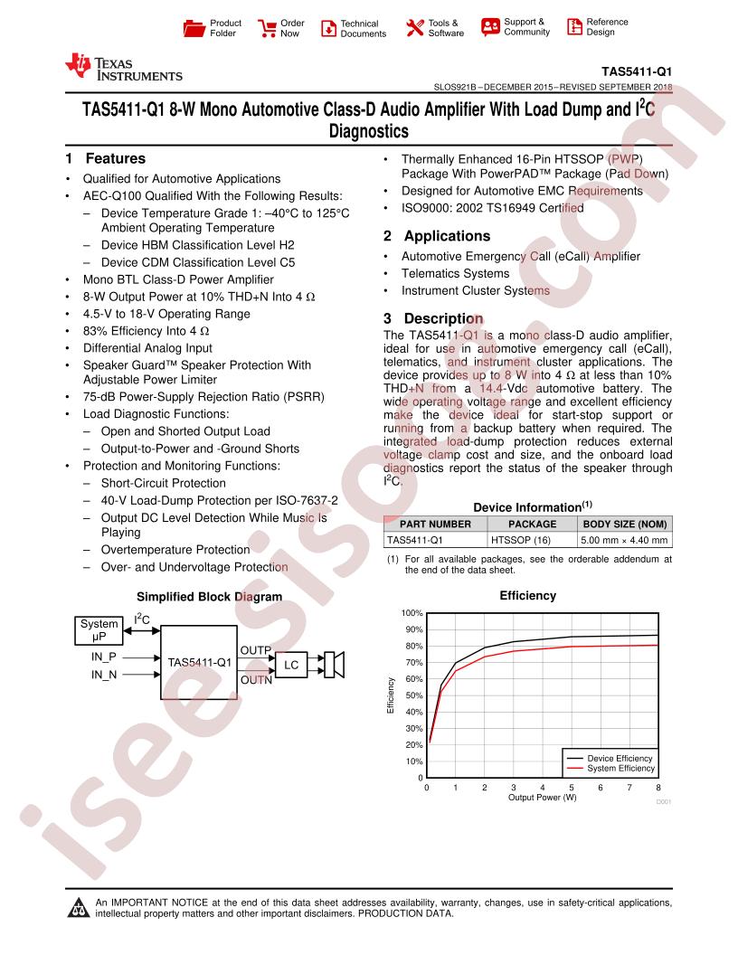 TAS5411-Q1 Datasheet
