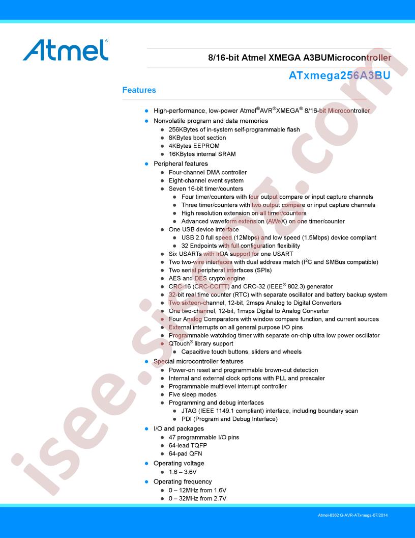 ATxmega256A3BU Datasheet