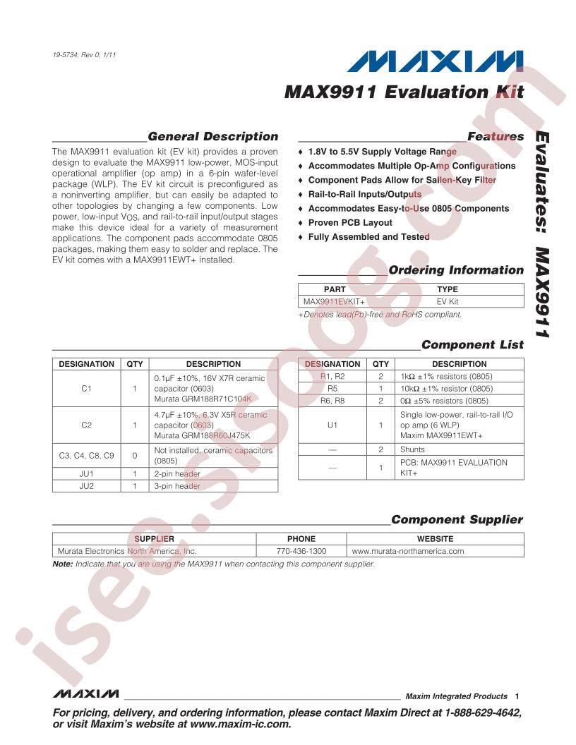 MAX9911 Eval Kit