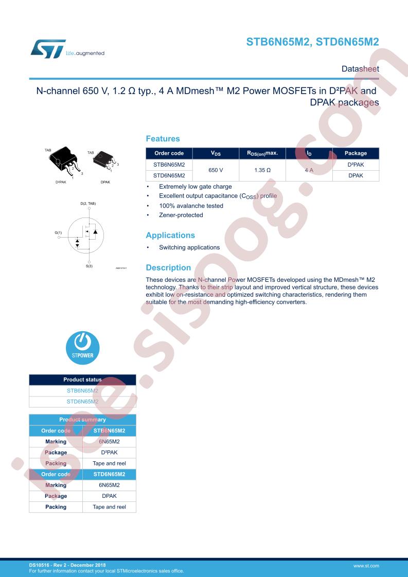 STB6N65M2, STD6N65M2