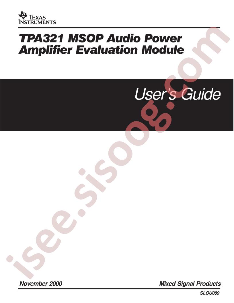 TPA321 EVM Users Guide