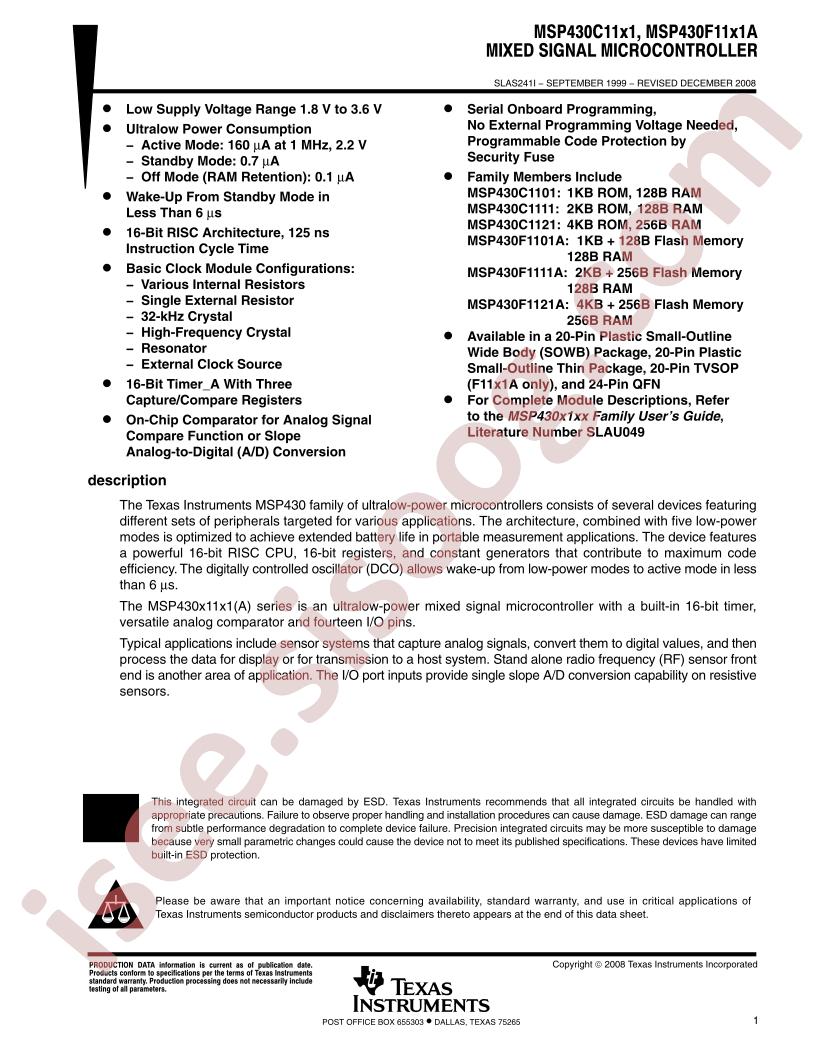 MSP430x11x1 Datasheet