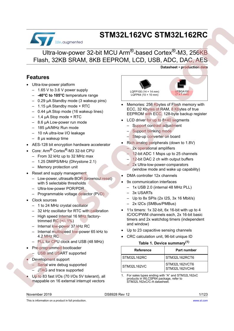 STM32L162xC Datasheet