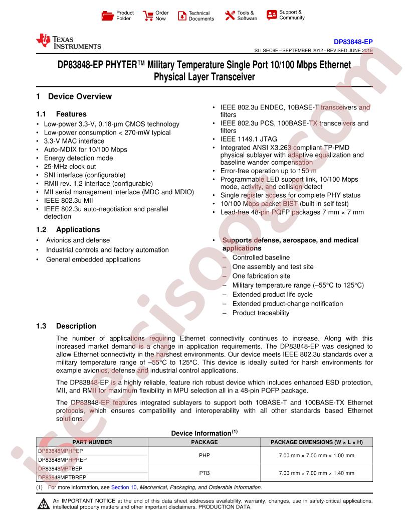 DP83848-EP Data Manual