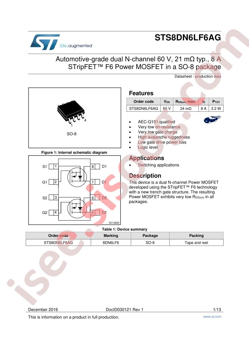 STS8DN6LF6AG Datasheet