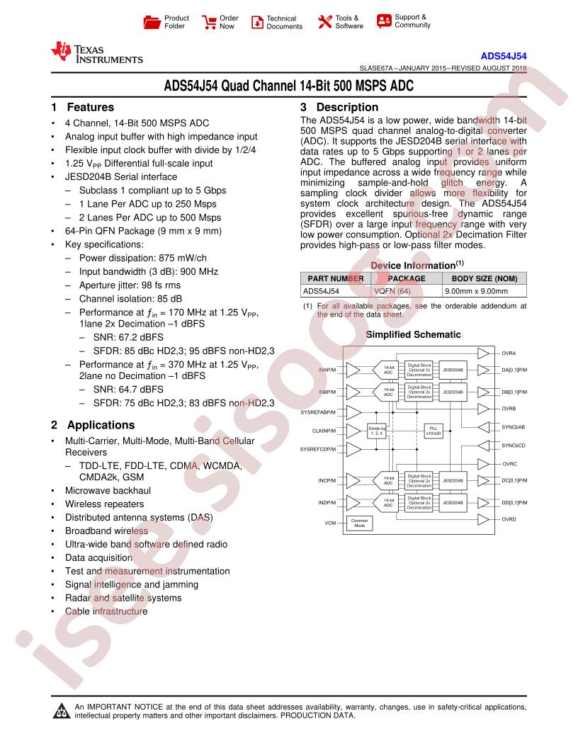 ADS54J54 Datasheet