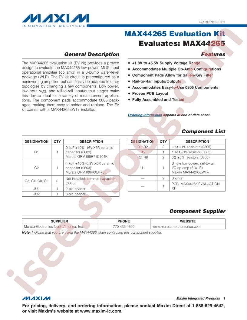 MAX44265 Eval Kit