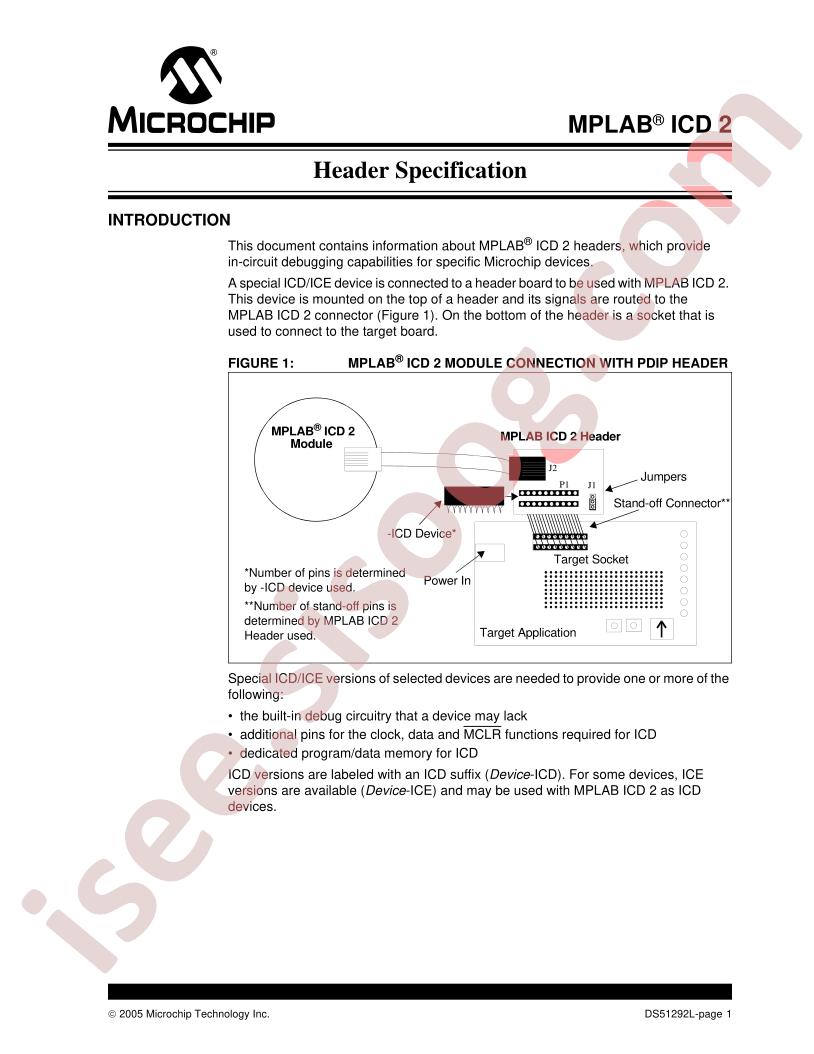 MPLAB ICD 2, Header Specification