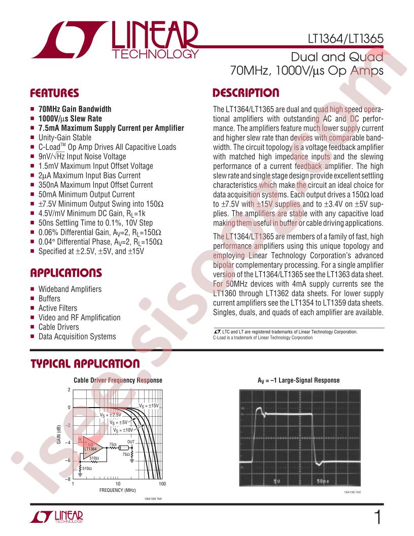 LT1364, LT1365 Datasheet