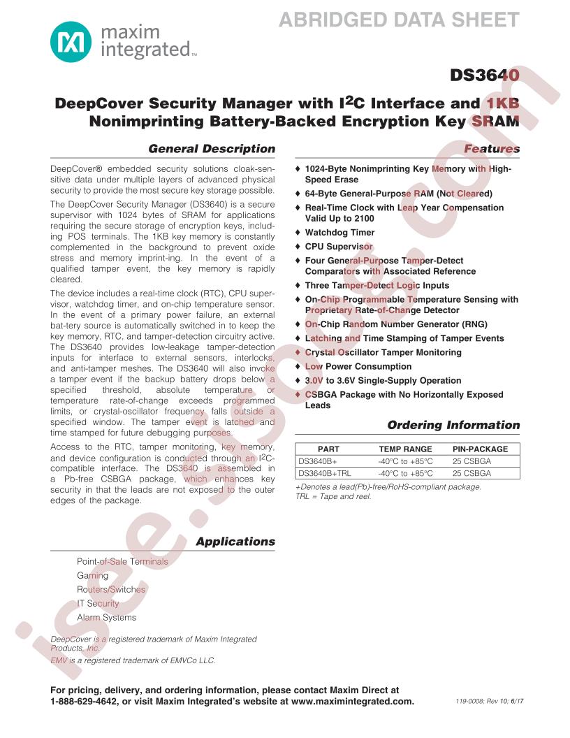 DS3640 Abridged Datasheet