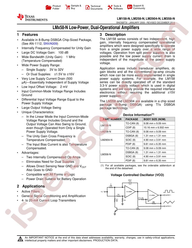 LM158-N, LM258-N, LM358-N, LM2904-N