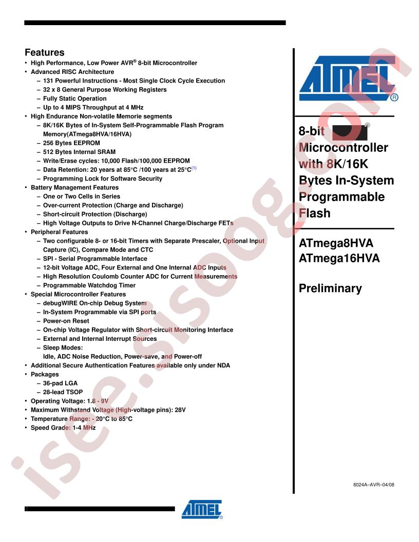 ATmega8HVA,16HVA Datasheet