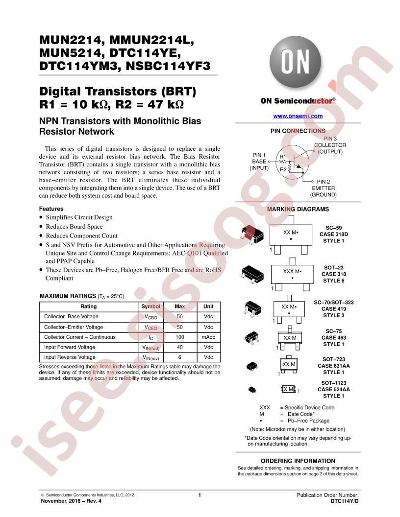 MUNx214, MMUN2214L, DTC114Yxx, NSBC114YF3
