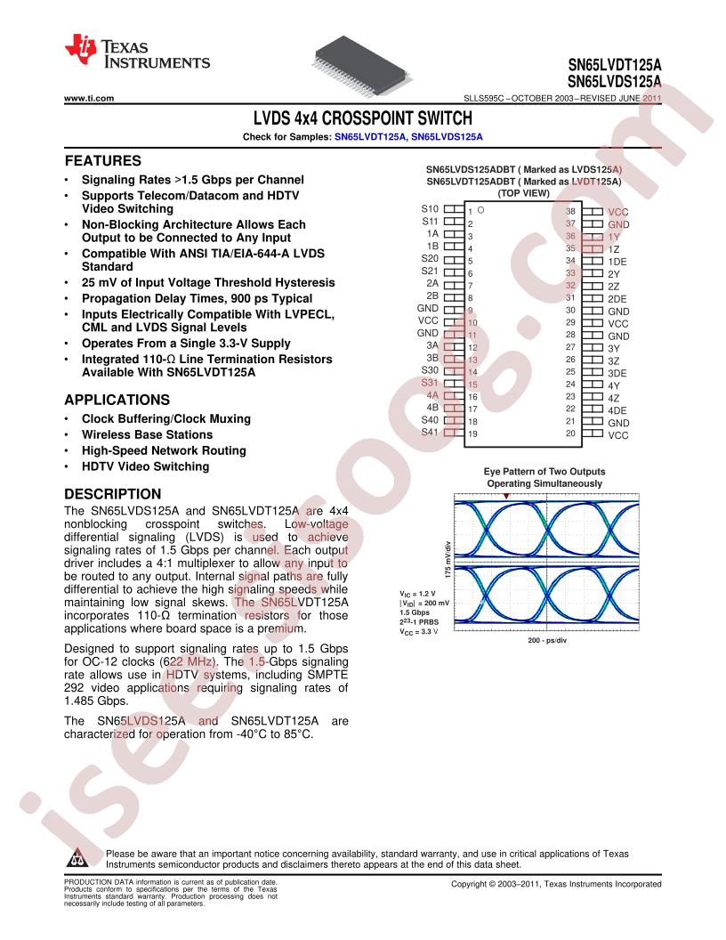 SN65LVDS125A, SN65LVDT125A