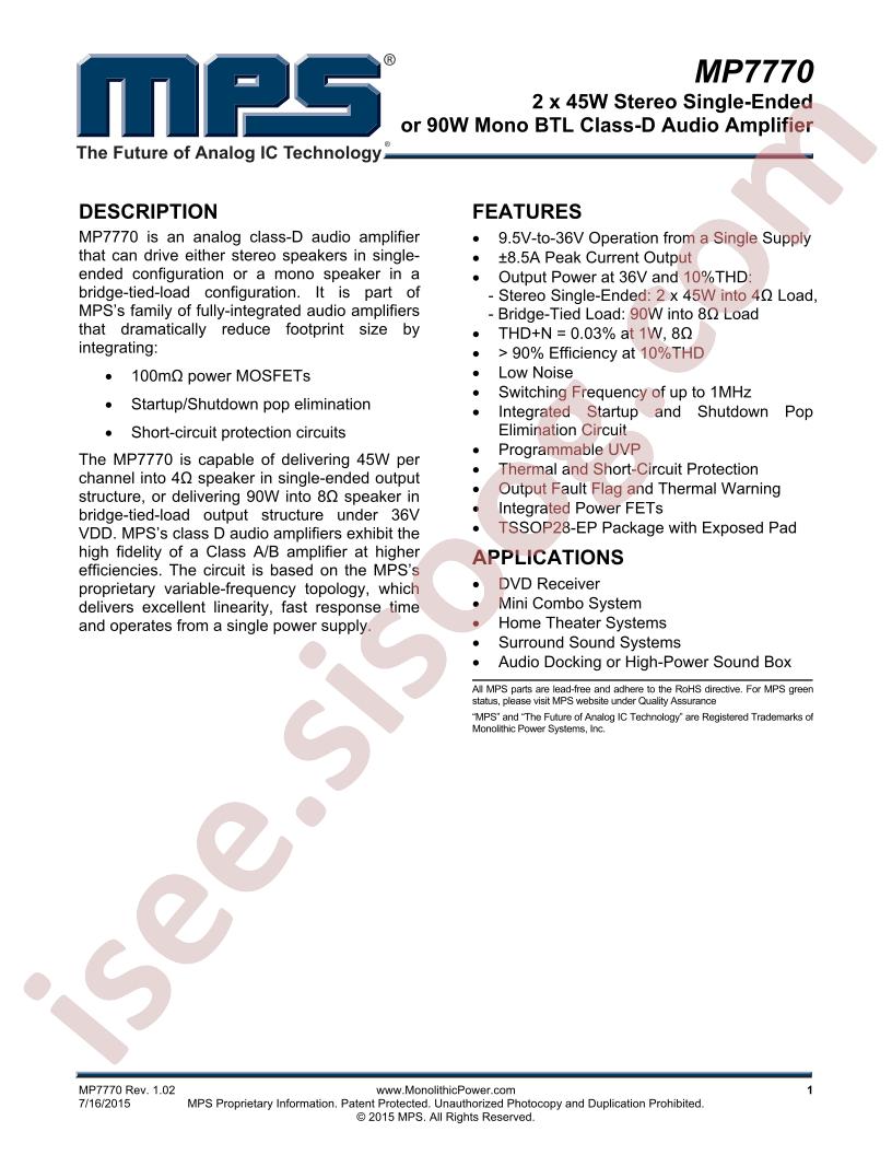 MP7770 Datasheet