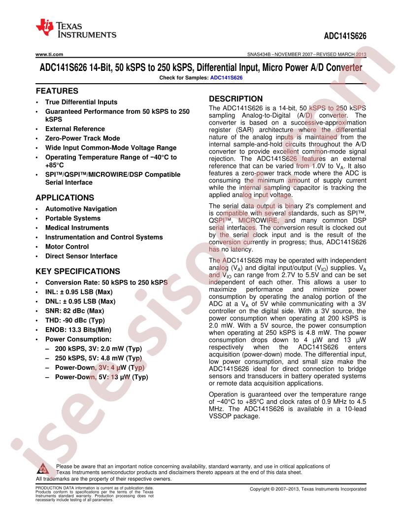 ADC141S626 Datasheet