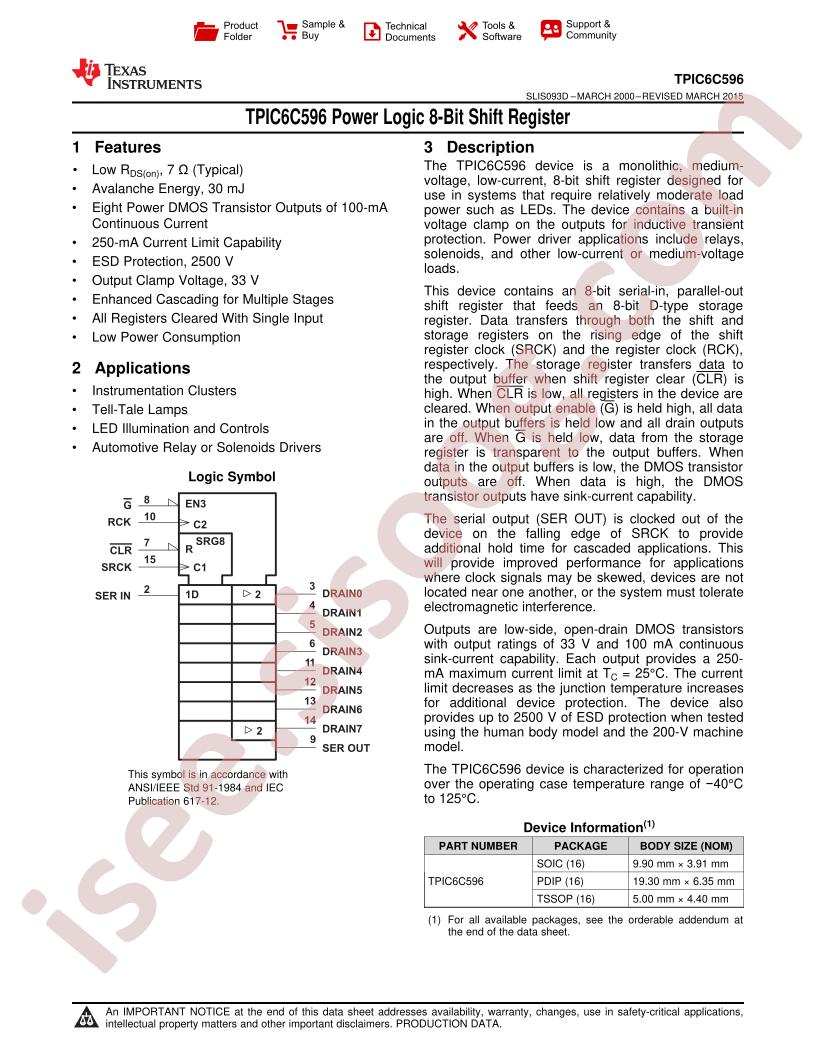 TPIC6C596 Datasheet