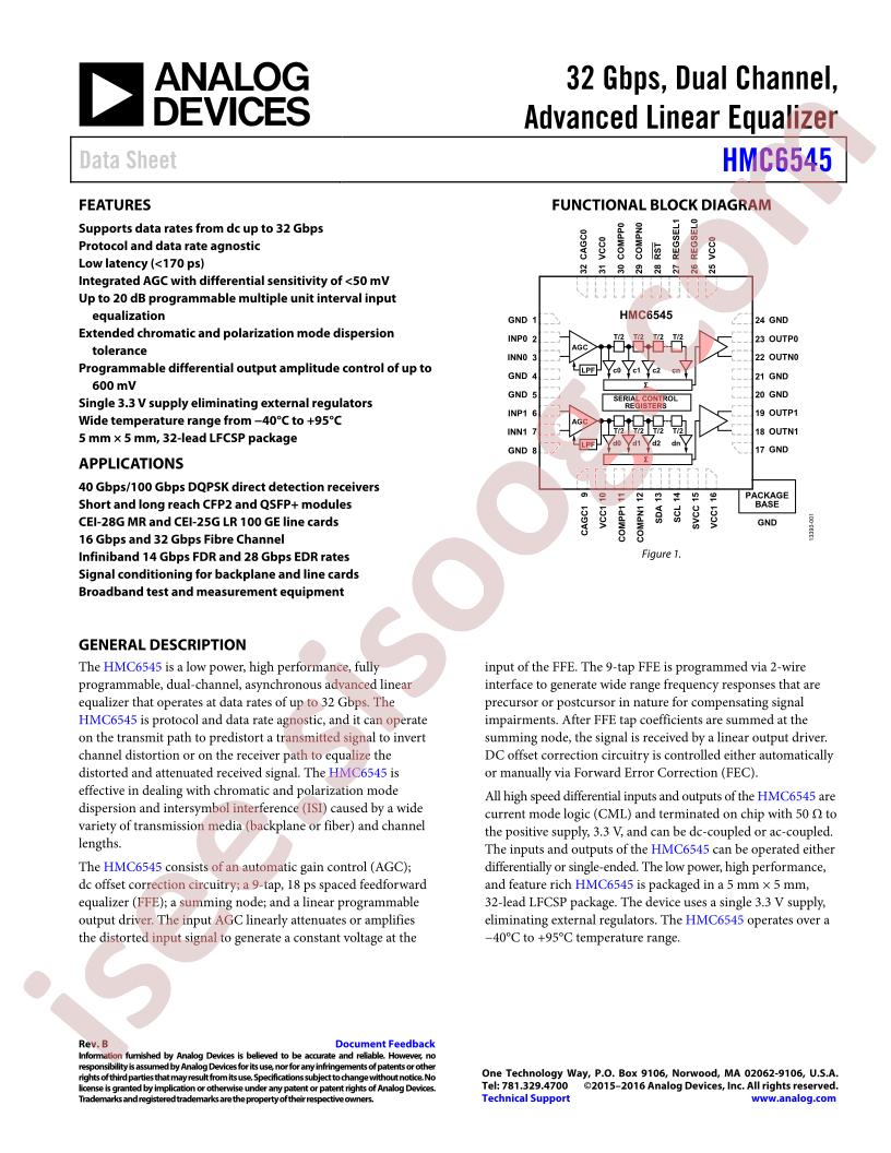 HMC6545LP5E Datasheet