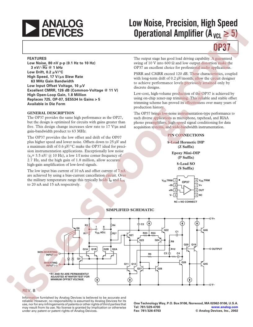 OP37 Series Datasheet