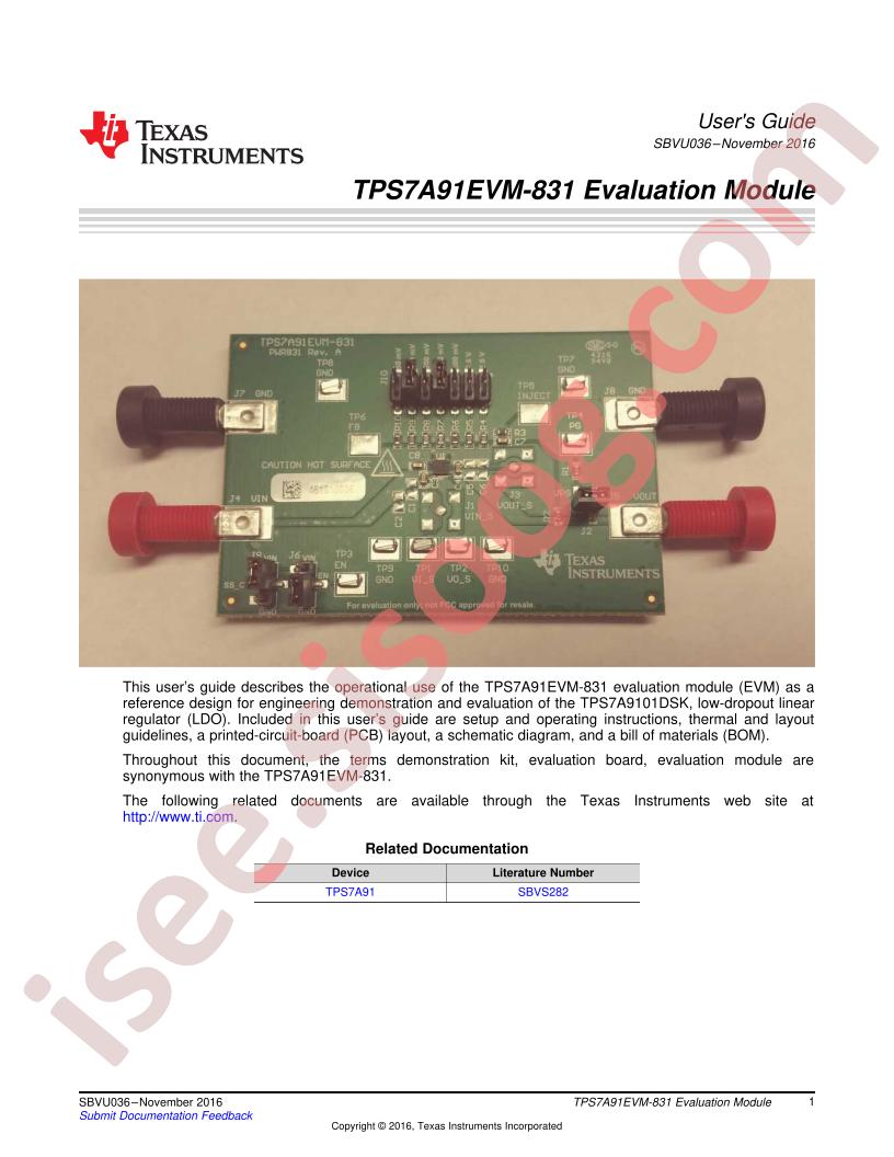 TPS7A91EVM-831 User Guide