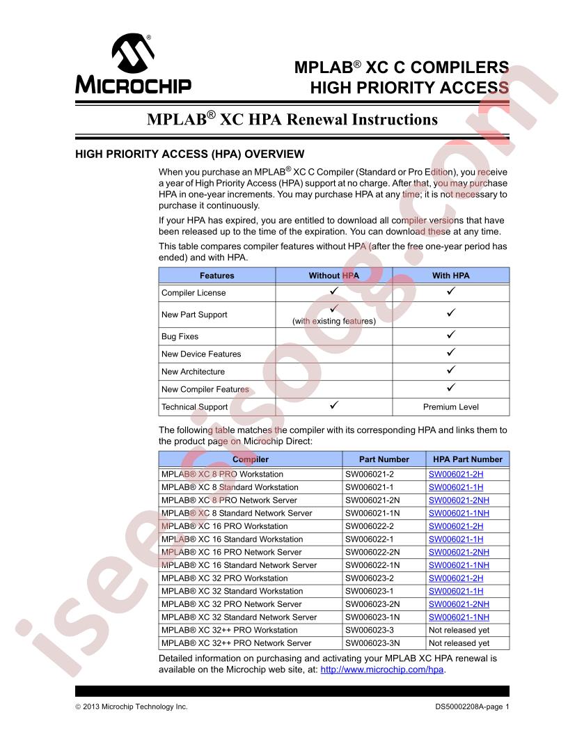 MPLAB XC HPA Renewal Instrucations