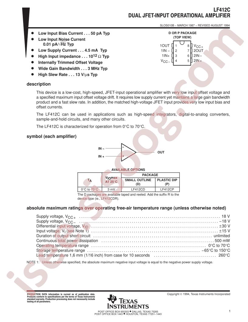 LF412C Datasheet