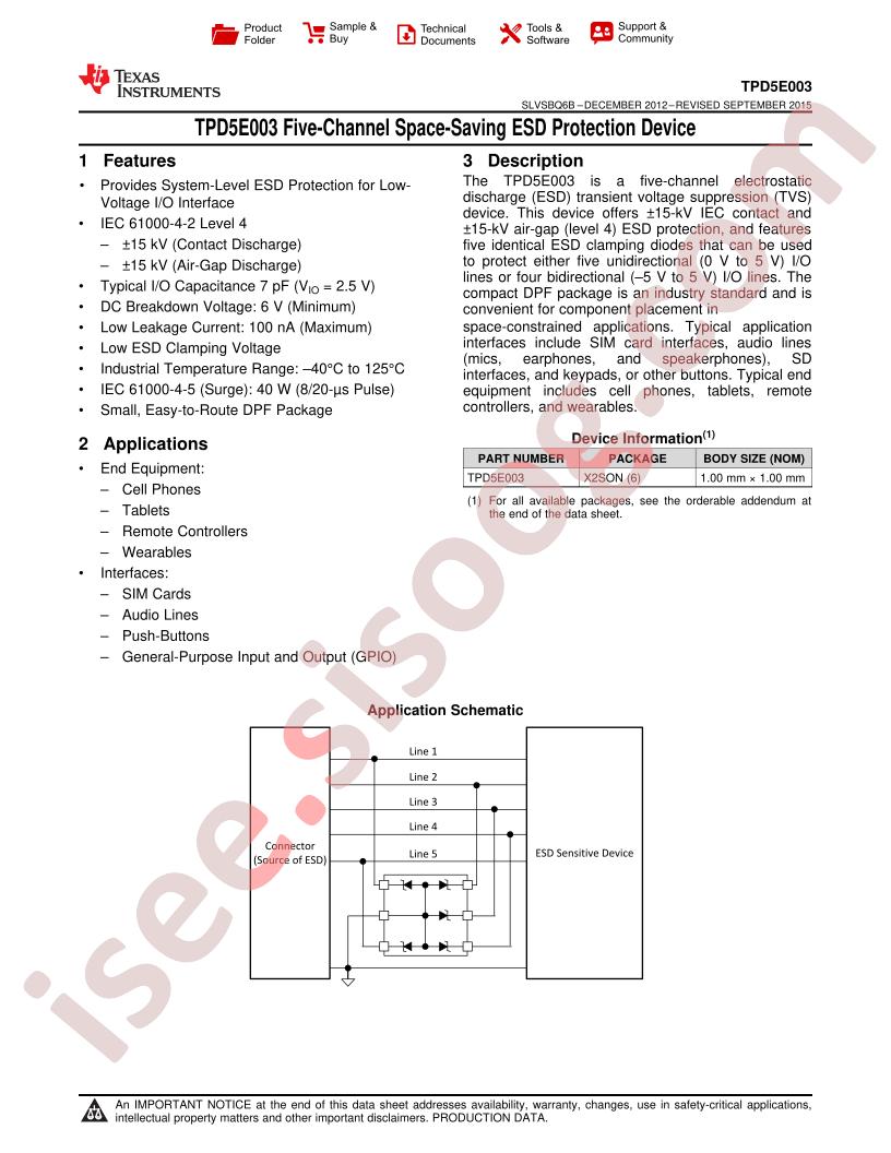 TPD5E003 Datasheet