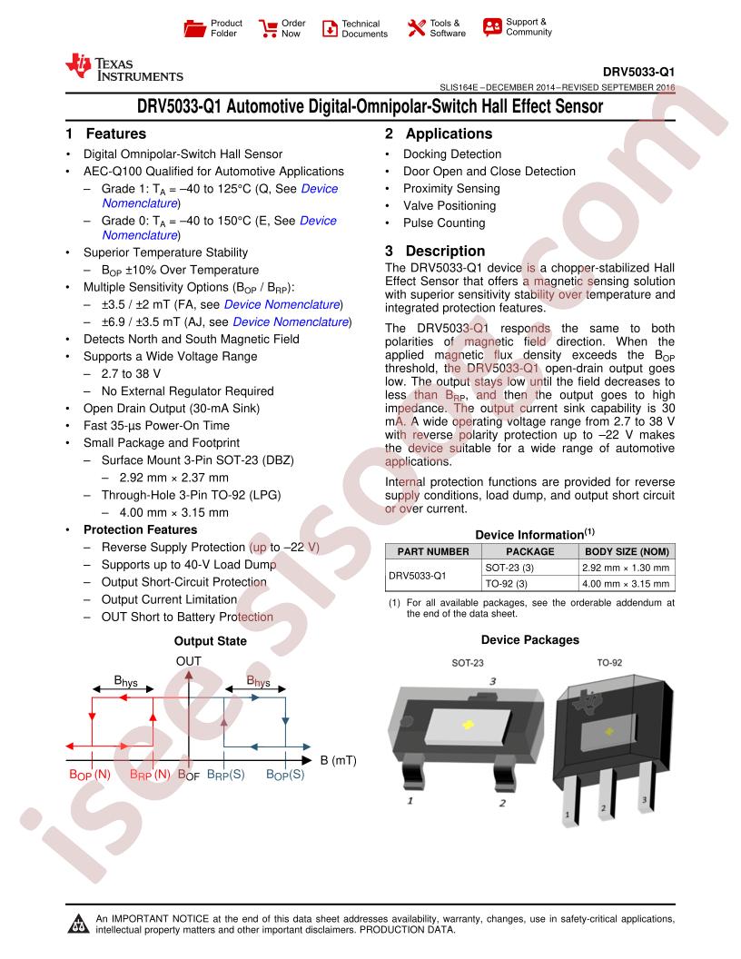 DRV5033-Q1 Datasheet